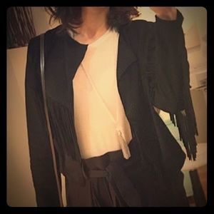 Black Suede Fringe Jacket by Forever 21